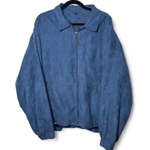 Vintage Bally’s Casino Blue Faux Suede Bomber Jacket XXL Zip Up